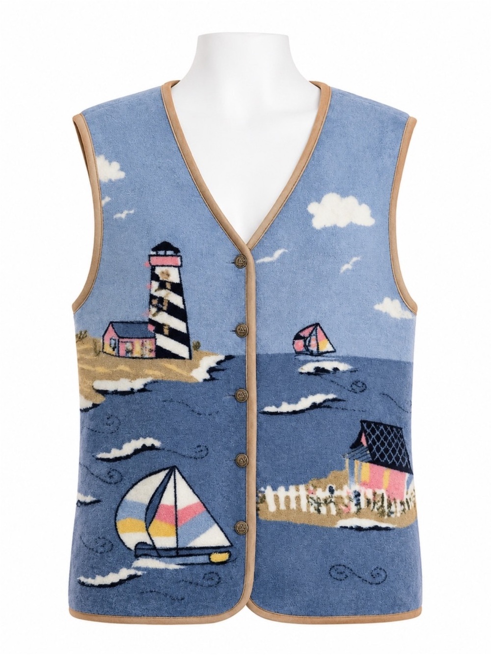 Size M Northern Reflections Women’s Vintage Coastal Lighthouse Sailboat Fleece